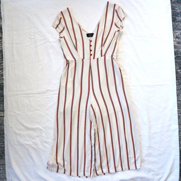 Vici Pants - Vici Striped Deep V Neck Button Up Jumpsuit